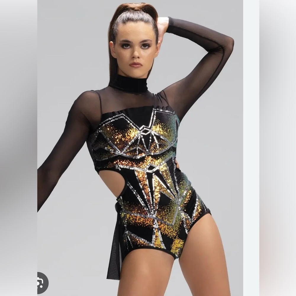 Weissman black velvet sequin jazz dance leotard costume